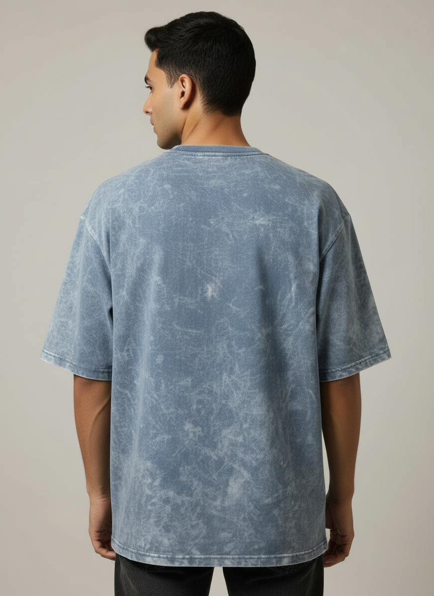 Acid Wash T Shirt With Puff Design
