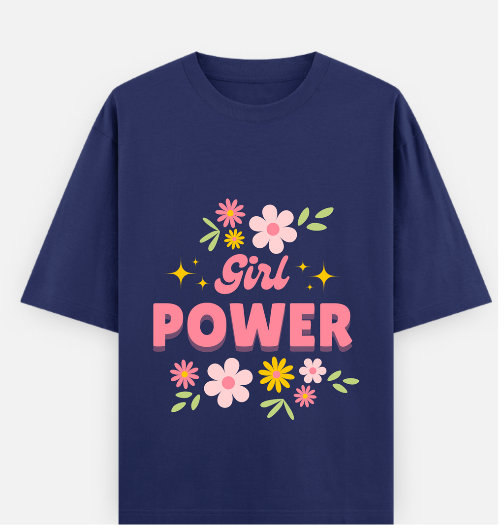Girl Power Over sized  Printed Cotton T Shirt