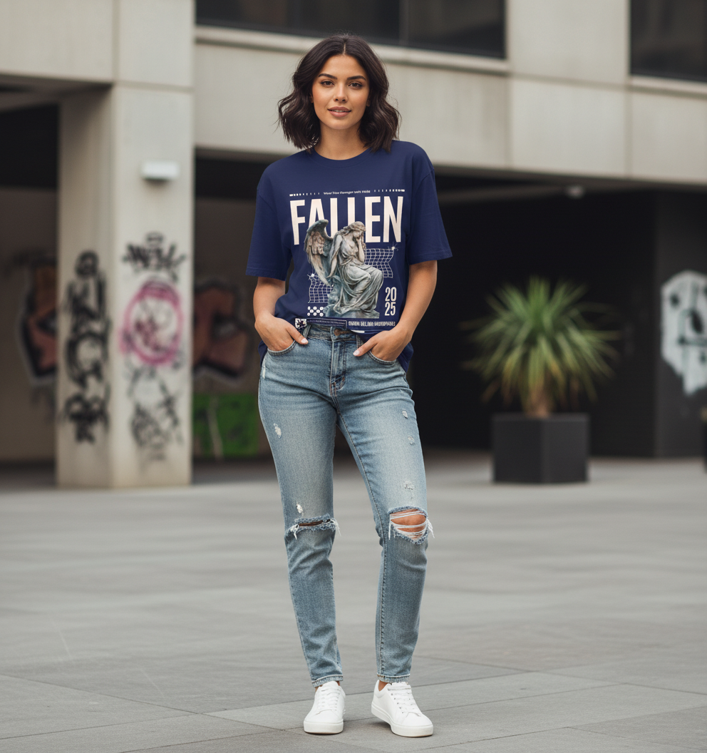 Fallen printed Over sized UNISEX Cotton T Shirt