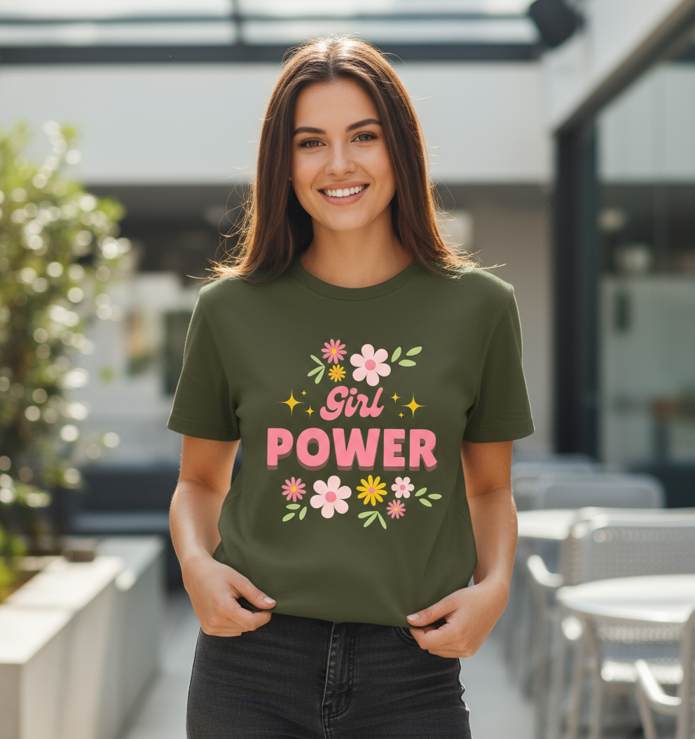 Girl Power Over sized  Printed Cotton T Shirt
