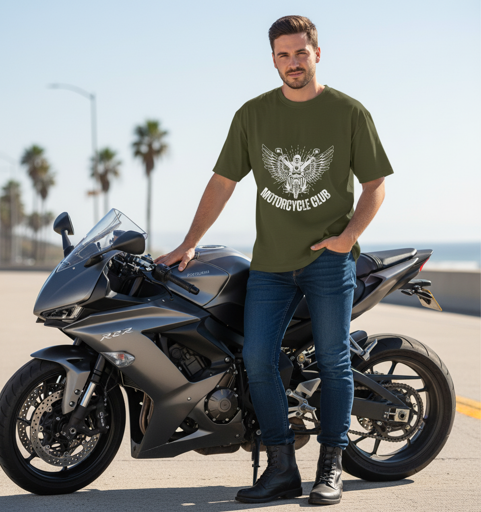 Motor Bike Club  Over Sized  Printed Pure Cotton T Shirt