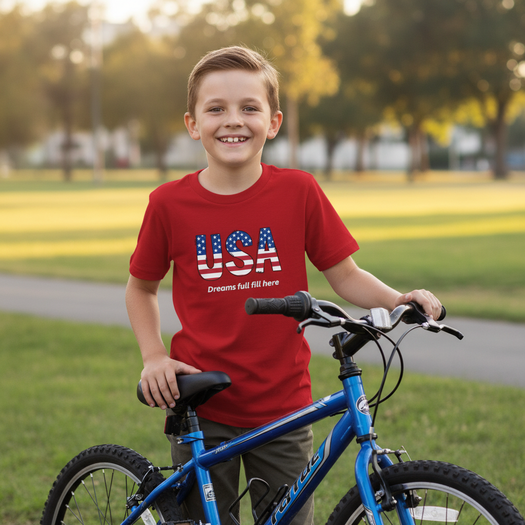 USA - Kids Printed Designer T Shirt Pure Cotton