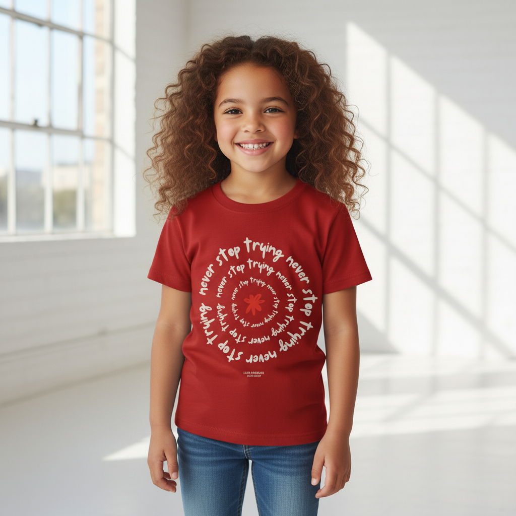 Never stop trying Kids Printed T Shirt Pure Cotton