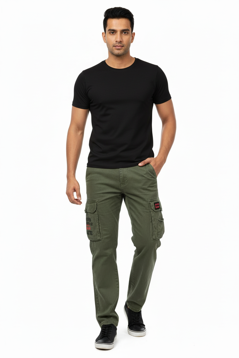 Men Regular Fit Mid Rise Cargo Jeans
