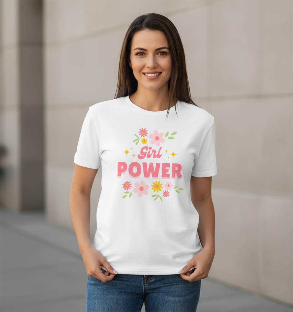 Girl Power Over sized  Printed Cotton T Shirt