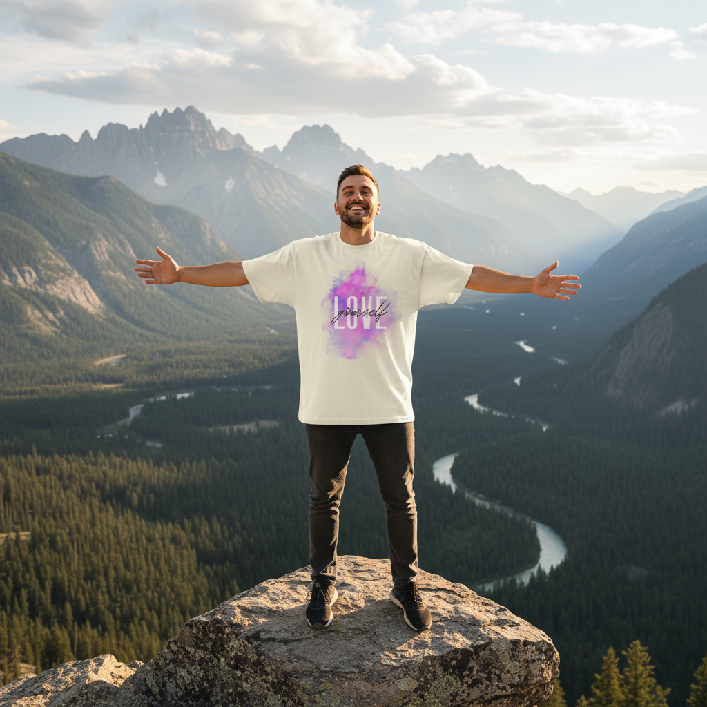 Love your self Over Sized  UNISEX Printed Pure Cotton T Shirt