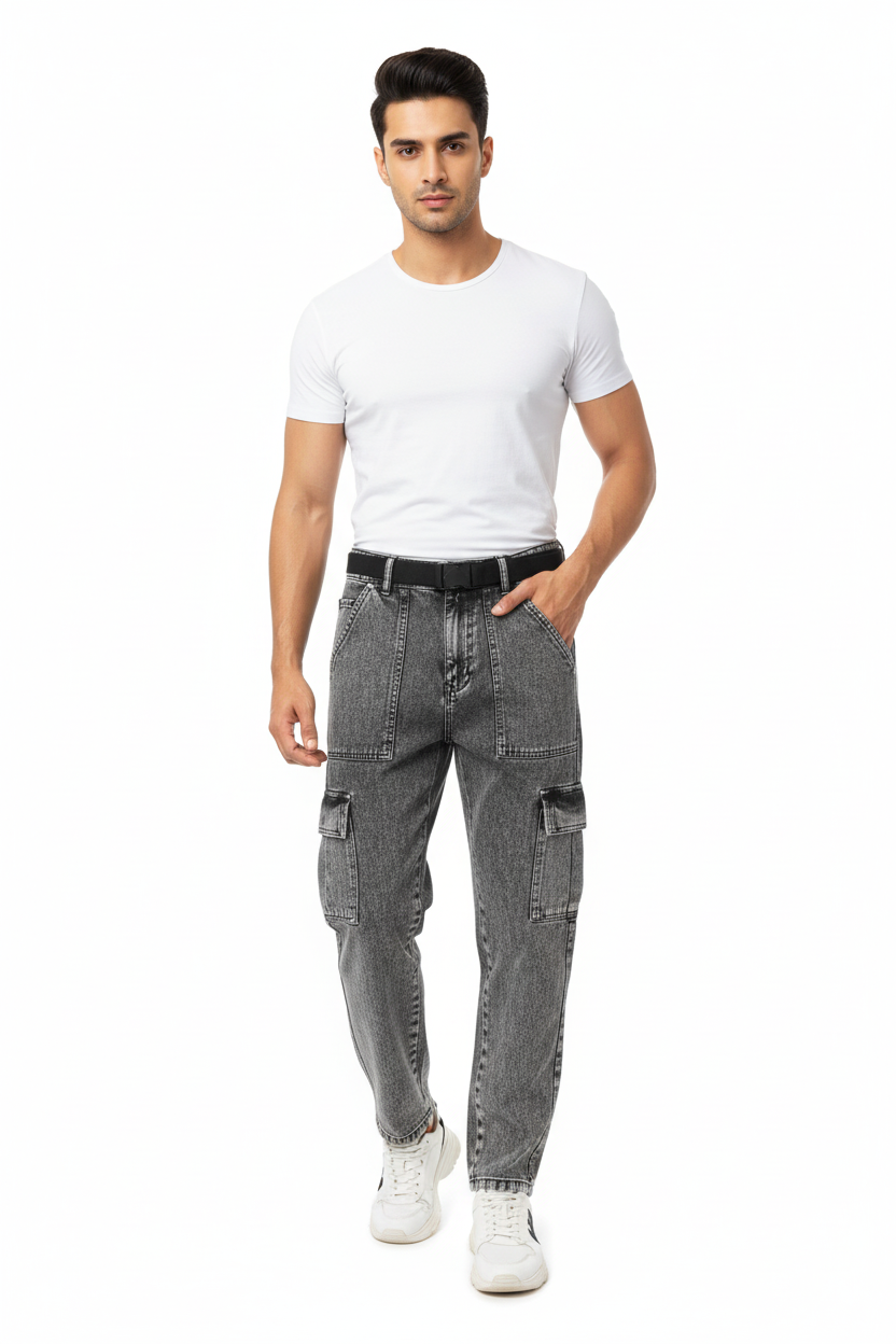 Trendy Black Wash Cargo Jeans Cool & Comfortable Look