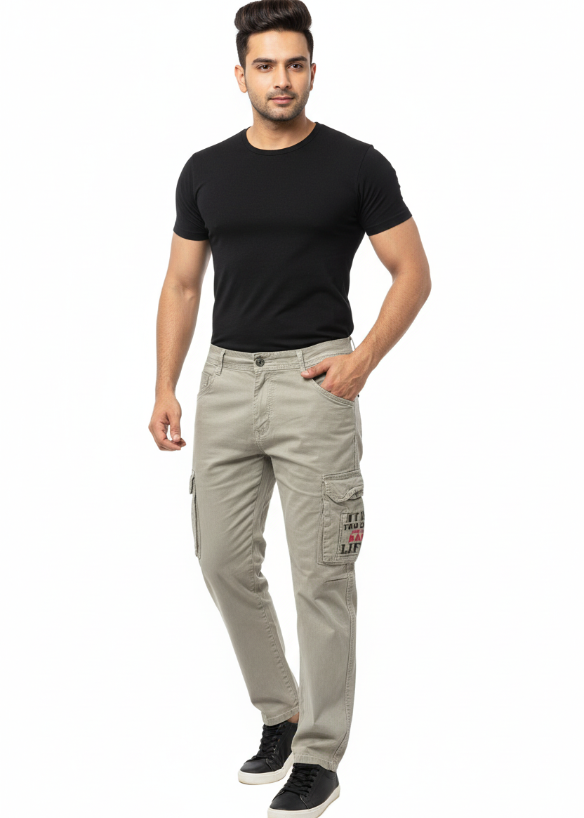 Men Regular Fit Mid Rise Cargo Jeans
